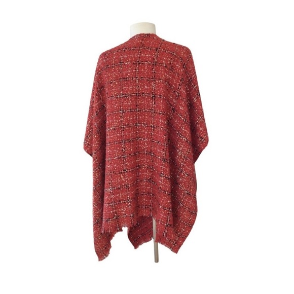 Chico’s One Size Shawl Wrap Red Plaid Fringe Classic - Picture 5 of 8